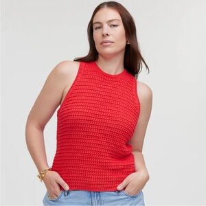 MADEWELL Crochet Knit Sweater Tank Top Medium Crushed Watermelon Red Coastal
